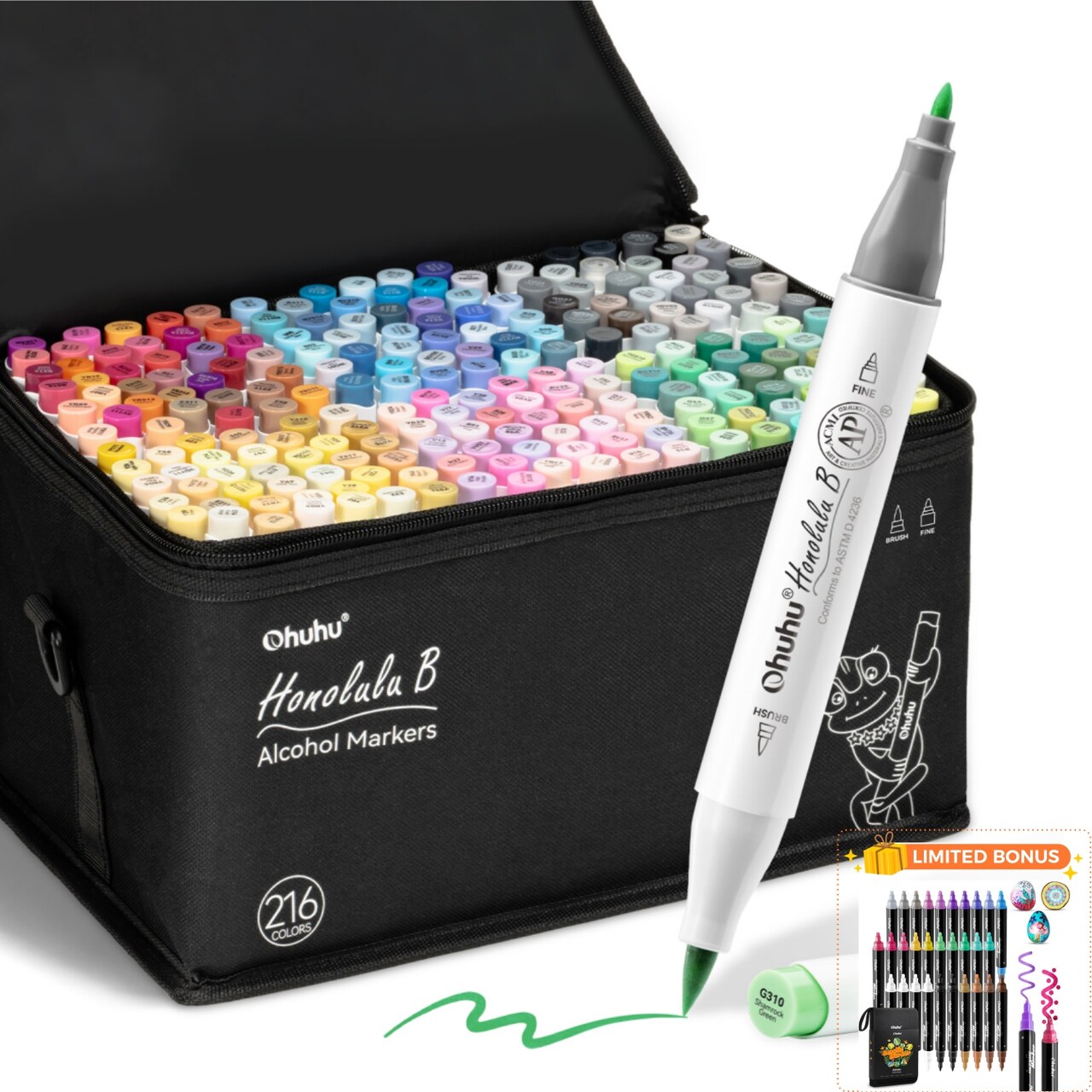Ohuhu Brush Markers - 216-color Double Tipped Alcohol-based Art Marker Set for Artist Adults Coloring Illustration -Brush & Chisel / Brush & Fine Dual Tips - Honolulu / Honolulu B Series of Ohuhu Markers - Refillable Ink